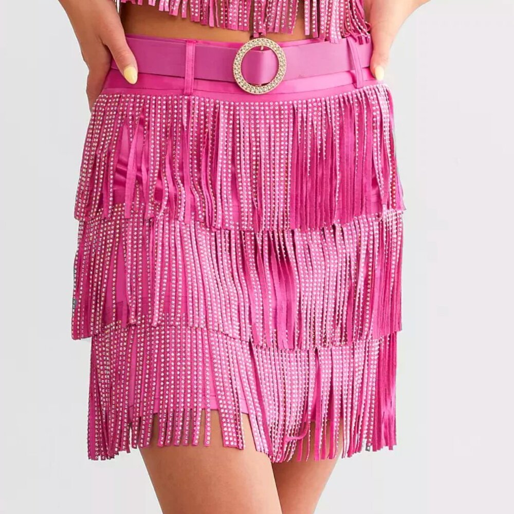 NWT Tiered Rhinestone Mini Skirt - Picture 2 of 9